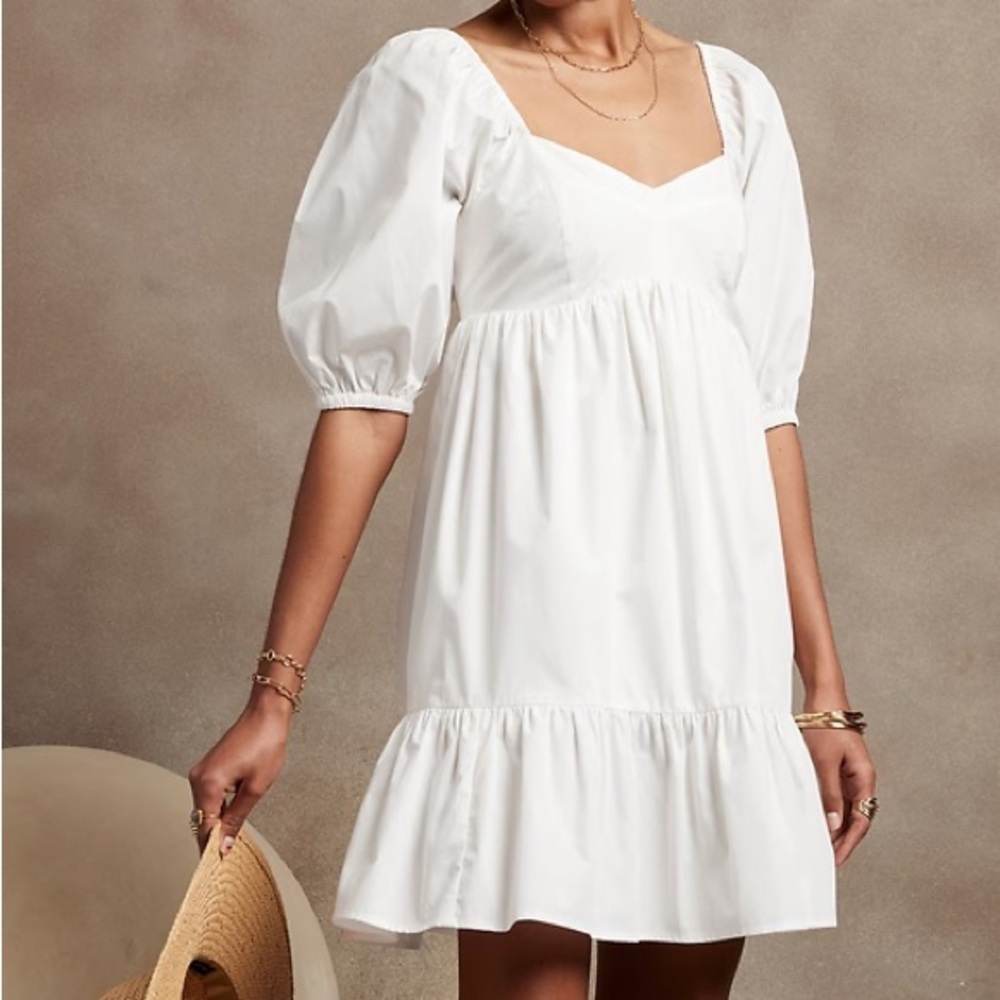 Banana Republic White Babydoll Puff Sleeve Mini Dress X-Small